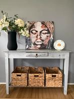 Gemarmerde grijs sidetable met 3 manden – landelijke stijl, Huis en Inrichting, Tafels | Sidetables, Ophalen, 100 tot 150 cm, Zo goed als nieuw