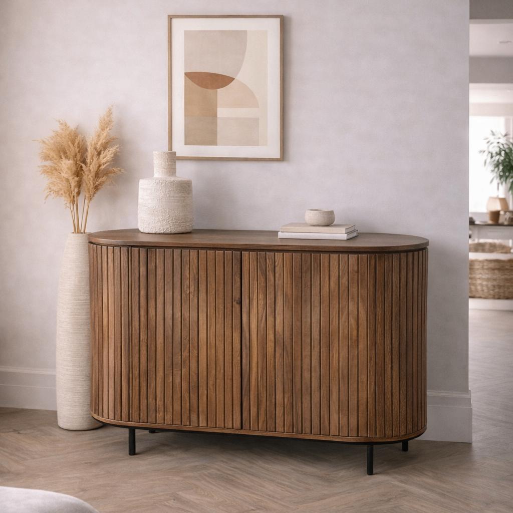 Magazijn Leegverkoop Nieuw dressoir Noor mangohout ribbel, Nieuw, Ophalen of Verzenden, Info@wkhome.nl, Argonweg 20 Amersfoort