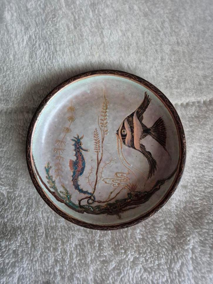 Emaille schaaltje, vis met zeepaardje,geëmailleerd bordje., Antiek en Kunst, Antiek | Emaille, Ophalen of Verzenden