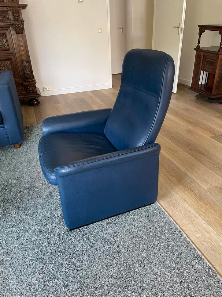 Blauwe DeSede Relaxfauteuil met Kantelfunctie, Huis en Inrichting, Fauteuils, Zo goed als nieuw, Leer, 75 tot 100 cm, Minder dan 75 cm