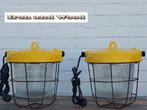 Gele oude vintage industriele bully / korflamp afm. H30 D28, Ophalen of Verzenden, Gebruikt, Robuust, stoer, oud, bully, bulleye, kooilamp, vintage, geel