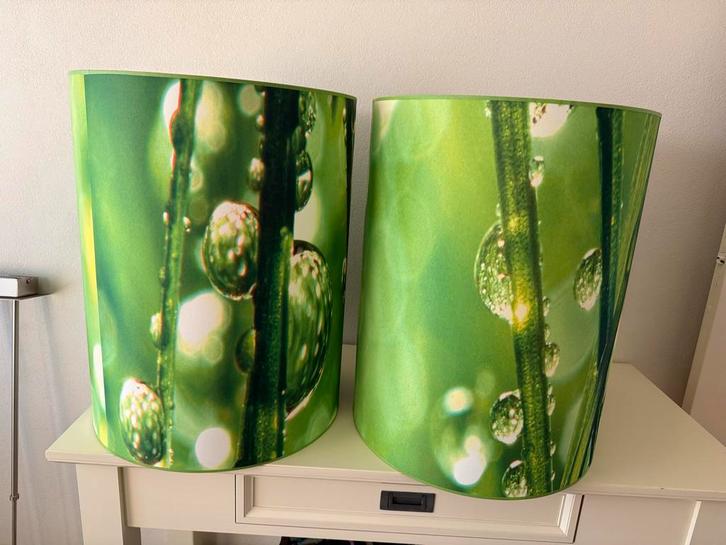 Groene Lampenkappen Set, Huis en Inrichting, Lampen | Lampenkappen, Zo goed als nieuw, 25 tot 50 cm, Rond, Groen, Ophalen