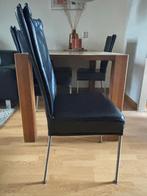 4 Zwart leren eetkamerstoelen, Huis en Inrichting, Stoelen, Ophalen, Gebruikt, Zwart, Leer