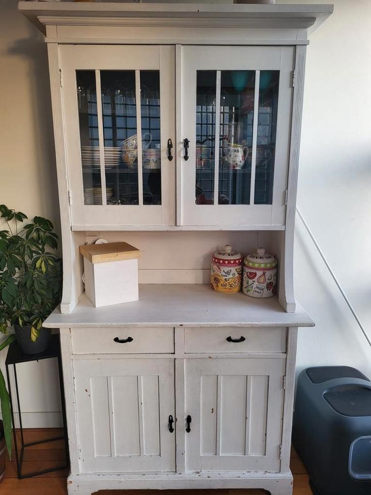 Brocante mat witte landelijke buffetkast, Huis en Inrichting, Kasten | Buffetkasten, Zo goed als nieuw, 150 tot 200 cm, 100 tot 150 cm