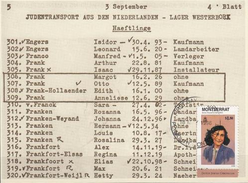 Montserrat- 1998- Anne Frank -7- Transport Vanuit Westerbork, Postzegels en Munten, Postzegels | Amerika, Gestempeld, Midden-Amerika