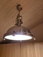 Grote Industriële scheepslamp, nikkel kleur. Diameter 45 cm, Huis en Inrichting, Lampen | Hanglampen, Ophalen, 75 cm of meer