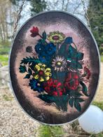 Vintage/ Antiek Glas in lood raamhanger  met bloemen izgs, Ophalen of Verzenden