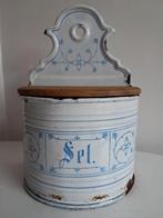 Oude Emaille Zoutpot met Houten Deksel, Antiek en Kunst, Ophalen of Verzenden