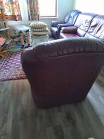 `te koop gebruikte 2-zits rood lederen 2-zitsbank + 2 fauteu, Ophalen, Gebruikt, Minder dan 75 cm, Rechte bank