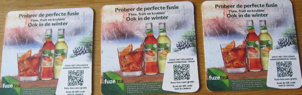 drie bierviltjes van Fuze met spelletjes achterop - nieuw, Ophalen of Verzenden, Nieuw, Viltje(s), Overige merken