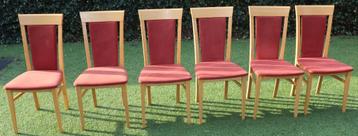 Set Eetkamerstoelen beuken fineer met rode bekleding (6 stuk beschikbaar voor biedingen