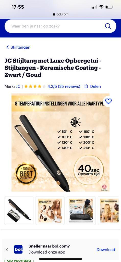 JC Stijltang met Luxe Opbergetui - Keramische Coating, Witgoed en Apparatuur, Persoonlijke-verzorgingsapparatuur, Nieuw, Haarverzorging