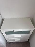 Witte ladekast met glazen front, Kunststof, Zo goed als nieuw, Met lade(s), 50 tot 75 cm