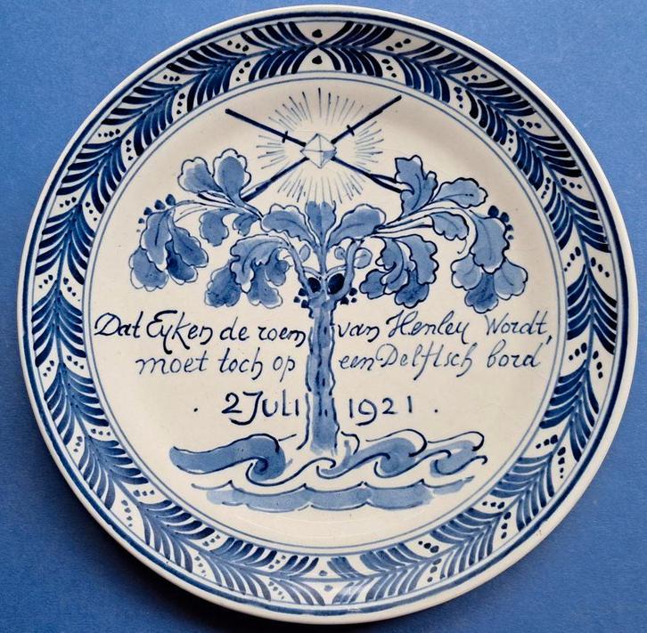 Porceleyne Fles 1921 Eyken wint Henley 18cm (9) LAGA DSC, Antiek en Kunst, Antiek | Wandborden en Tegels, Ophalen of Verzenden