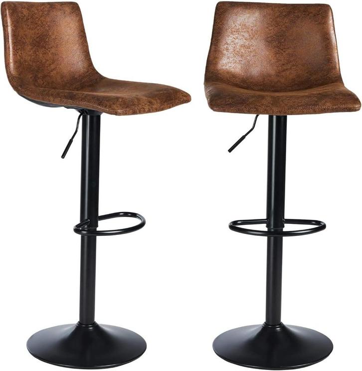 💖️️ ACTIE 2 Trendy Leren Barkrukken Retro Look Cognac, Huis en Inrichting, Barkrukken, Nieuw, 90 cm of meer, Leer, Metaal, 2 krukken
