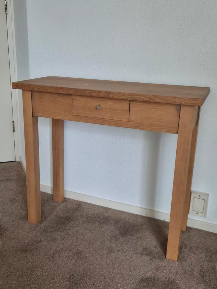 Houten Side table met Lade, Huis en Inrichting, Tafels | Sidetables, Zo goed als nieuw, Rechthoekig, Eikenhout, Ophalen