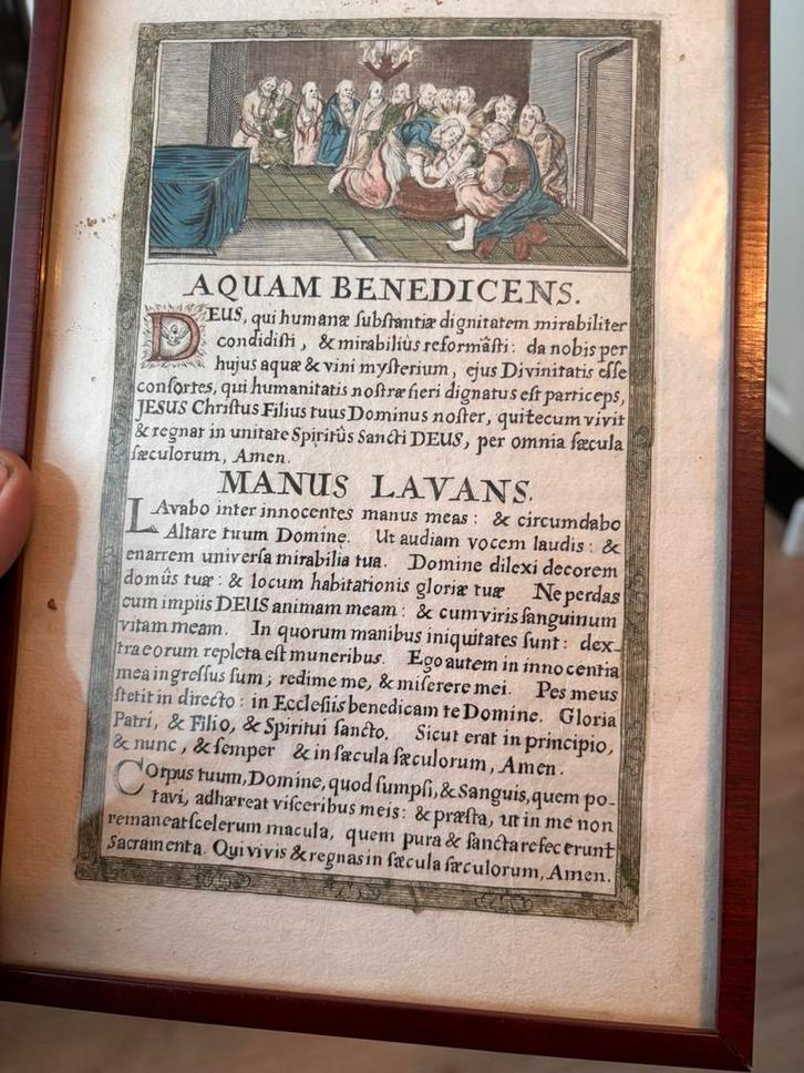 AQUAM BENEDICENS" (Zegening van het water) en "MANUS LAVANS", Antiek en Kunst, Kunst | Etsen en Gravures, Ophalen of Verzenden