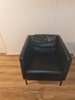 Zwarte lederen fauteuil, Huis en Inrichting, Fauteuils, Ophalen, 75 tot 100 cm, Zo goed als nieuw, 50 tot 75 cm