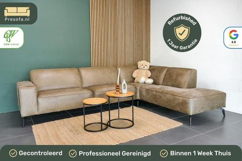 Refurbished Moderne Hoekbank Microvezel Bruin | Garantie, Huis en Inrichting, Banken | Bankstellen, Zo goed als nieuw, Hoekbank