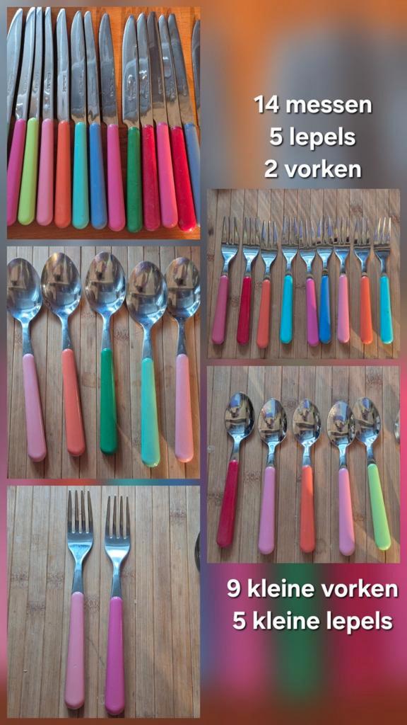 39x Eme brio italy inox bestek diverse items en kleuren, Huis en Inrichting, Keuken | Bestek, Zo goed als nieuw, Vaatwasserbestendig