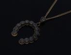 Hoefijzer 14 roos diamanten antieke ketting hanger 14k goud, Ophalen of Verzenden, Goud, Hanger, Met edelsteen