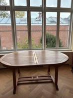 Uitschuifbare teakhouten ovale eettafel of tuintafel, Huis en Inrichting, Tafels | Eettafels, Ophalen, Gebruikt, 100 tot 150 cm