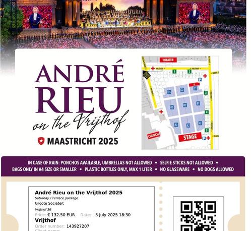 Tickets Andre Rieu Vrijthof, Tickets en Kaartjes, Concerten | Klassiek, Twee personen, Juli, Vocaal