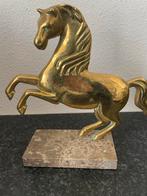 Antiek Koperen Paard op Marmeren Voetstuk - 23cm Hoogte, Ophalen of Verzenden
