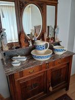 Lampetstel Compleet 5 delig puntgaaf blauw creme kleur koren, Ophalen