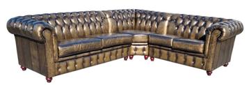 Chesterfield hoekbank leer showroommodel goud kleur BEZORGD  beschikbaar voor biedingen