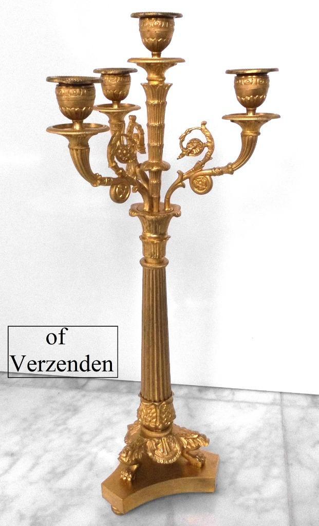 Zeer mooie antieke Empire kandelaar brons verguld ., Antiek en Kunst, Antiek | Kandelaars, Koper of Brons, Ophalen