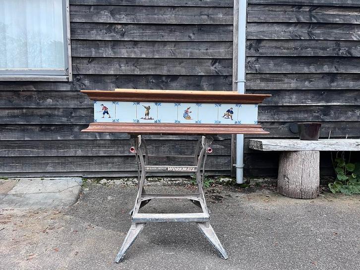 Eikenhouten Schouw met Tegels, Antiek en Kunst, Antiek | Woonaccessoires, Ophalen of Verzenden