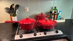 3 gave pannen - rood - weg voor mooie prijs, Huis en Inrichting, Keuken | Potten en Pannen, Ophalen, Zo goed als nieuw, Gietijzer