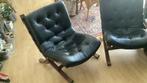 Zweedse fauteuil // zwart leder // per stuk, Ophalen of Verzenden