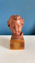 Vintage beeldje hoofd op houten sokkeltje, Ophalen of Verzenden