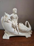 Antiek beeldje biscuit porselein jongen met zwaan gaaf!, Ophalen of Verzenden
