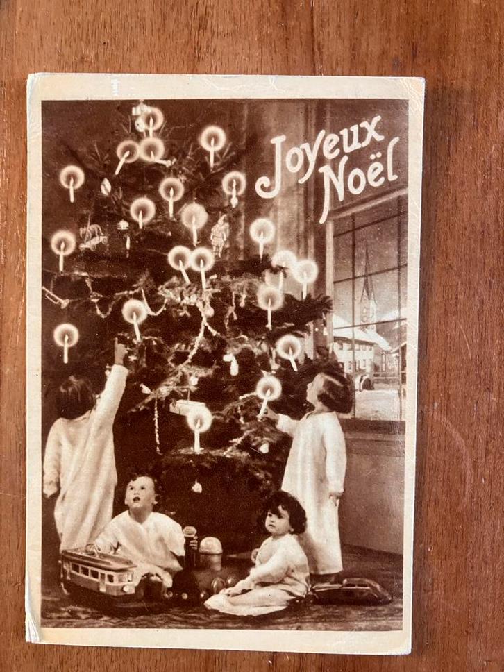 Oude doorschijnende Kerstkaart - Joyeux Noël, Verzamelen, Ansichtkaarten | Themakaarten, Ongelopen, 1920 tot 1940, Feest(dag)