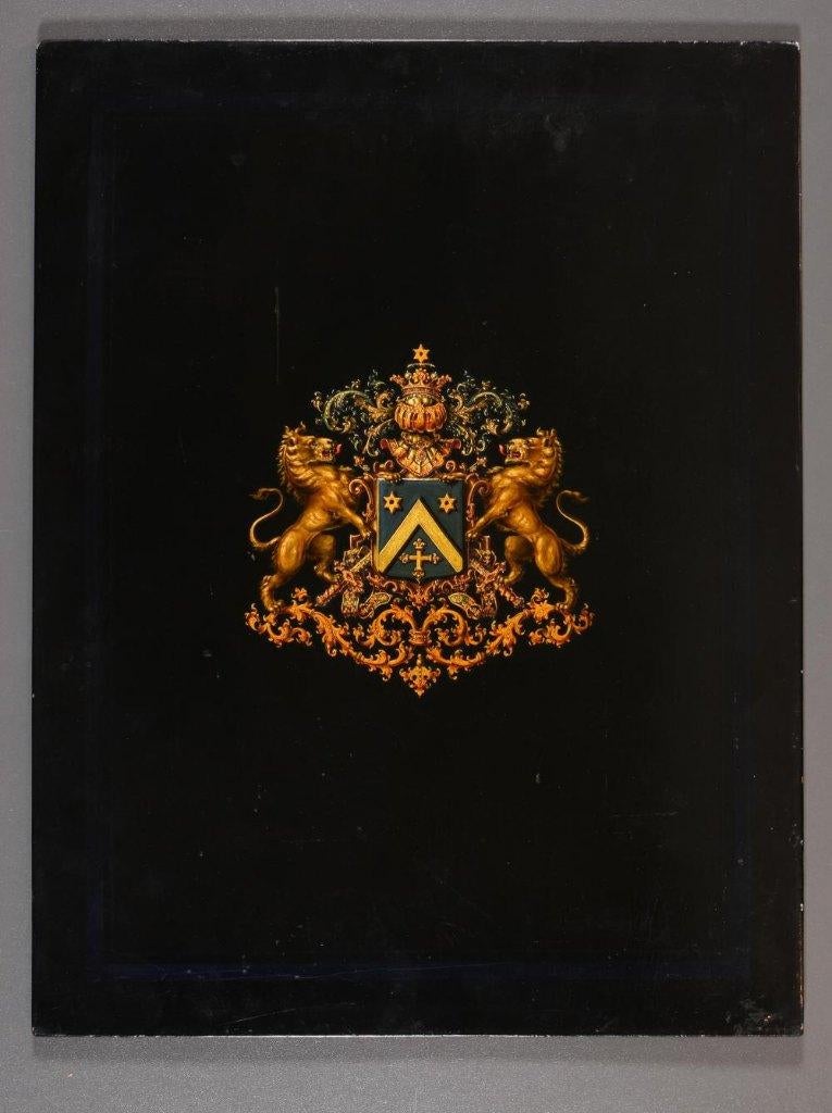 Geschilderd familiewapen op paneel - Paul Prud'homme, Antiek en Kunst, Kunst | Schilderijen | Klassiek, Verzenden