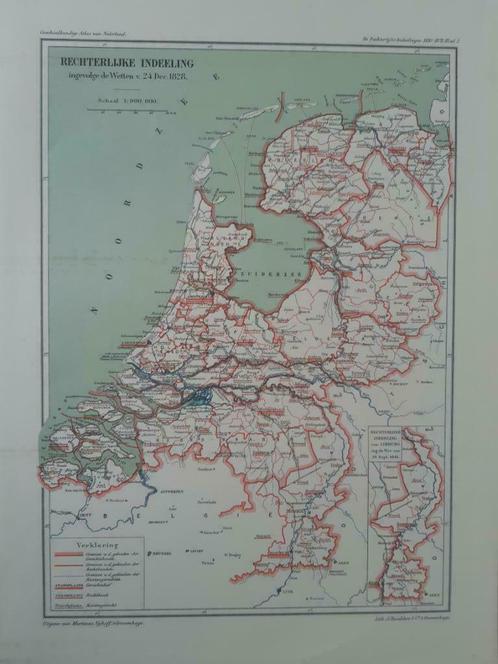 B102/ Plattegrond Rechtelijke indeling Nederland 1828, Antiek en Kunst, Kunst | Litho's en Zeefdrukken, Ophalen of Verzenden