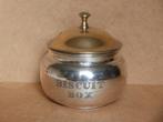 Vintage biscuit box trommel koekjes pot koekjespot verzilver, Ophalen of Verzenden