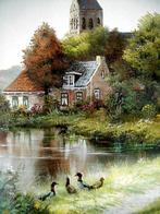 Schilderijen  plasgezicht en dorpje   olieverf, Ophalen of Verzenden