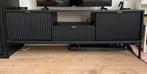 Zwarte TV-kast met lade, vakken & gouden grepen, Ophalen, Gebruikt, 150 tot 200 cm, Metaal