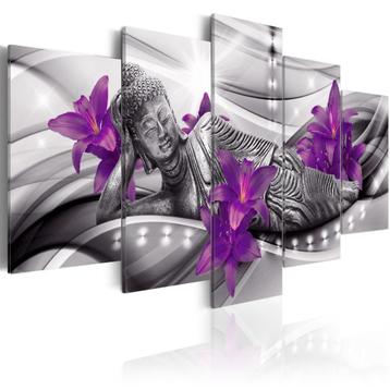 283 Buddha Paars Bloemen 5 Luik Canvas Schilderij 200x100cm beschikbaar voor biedingen