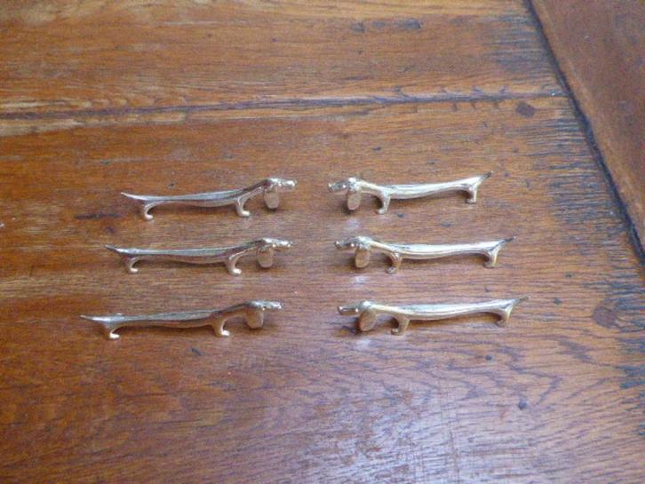 6 verzilverde messenleggers, teckel (2), Antiek en Kunst, Antiek | Woonaccessoires, Ophalen of Verzenden