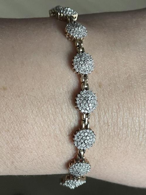 Prachtige 9 karaat geelgouden vintagearmband met diamanten, Sieraden, Tassen en Uiterlijk, Armbanden, Zo goed als nieuw, Goud