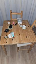 Houten Eettafel met bijbehorende stoelen + kussens + planken, Ophalen, 50 tot 100 cm, Zo goed als nieuw, Vier personen