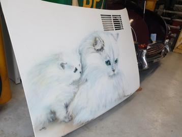 Airbrush Witte Pers katten op Renault 5 motorkap gemaakt1997 beschikbaar voor biedingen