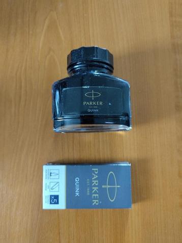 Parker Quink zwart flesje 50 ml en 5x vullingen blauw beschikbaar voor biedingen