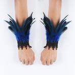 Blauwe veren dames handschoenen victoriaanse burlesque punk, Verzenden, Nieuw, Handschoenen