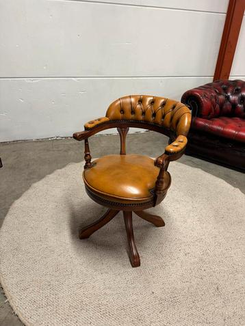 Cognac kleur vintage chesterfield bureau stoel Z.G.A.N. beschikbaar voor biedingen